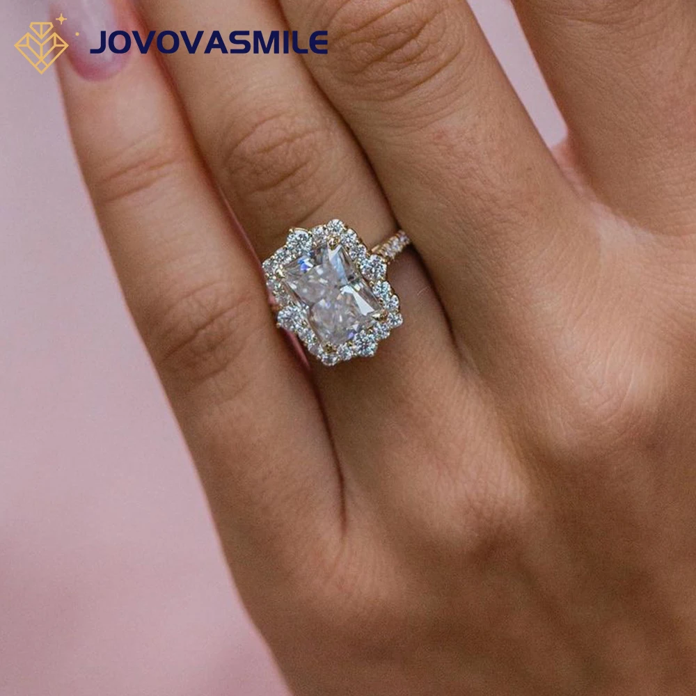 JOVOVASMILE 4CT Moissanite Engagement Ring Women 18k Gold 7.5X10MM Radian Cut Wedding Rings Jewelry Fine Accessory