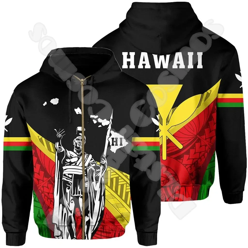 Polynesian Hawaii King Kamehameha Country Flag Tribe Hawaiian Tattoo Retro Tracksuit Harajuku 3DPrint Casual Jacket Hoodies X19