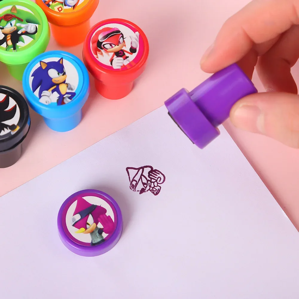 12 Uds. Sello de juguete de erizo para niños, sello de dibujos animados, patrón sónico de Anime, fiesta de cumpleaños para niños, regalo de fiesta de cumpleaños para niños y niñas