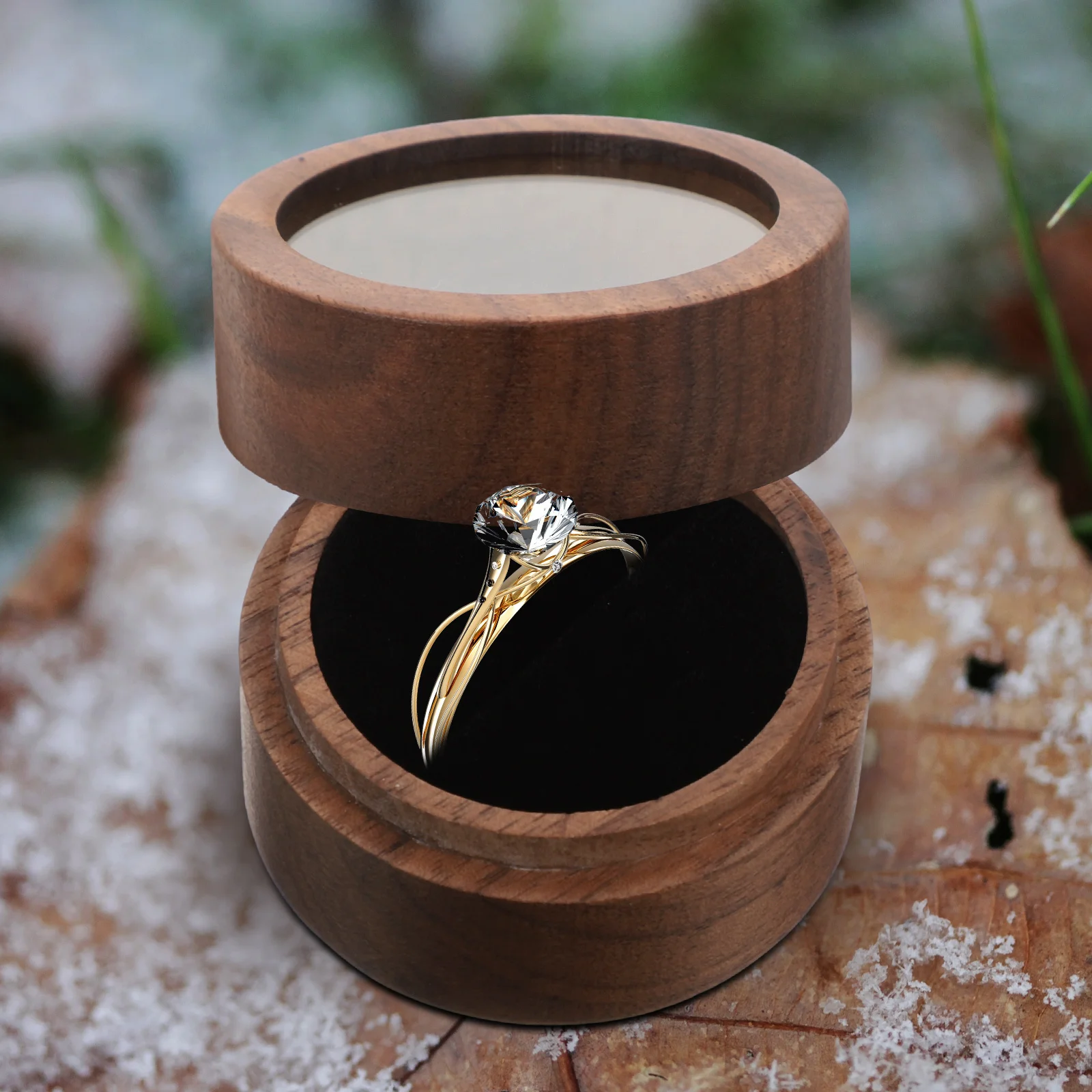 

Wooden Ring Box Wedding Proposal Round Engagement Ring Storage Case Jewelry Gift Holder Romantic Ceremony Jewelry Box