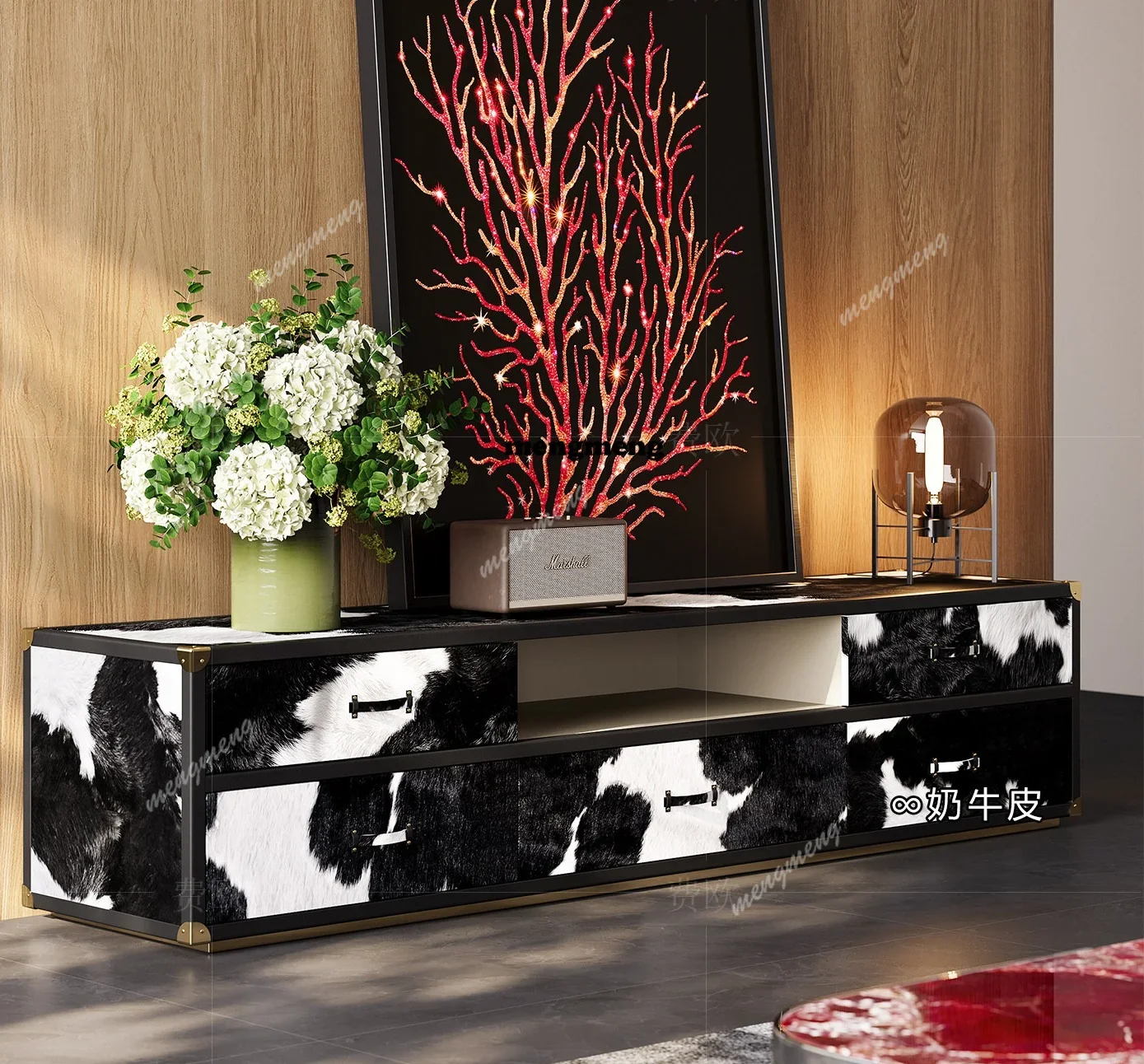 Y136 Y136 Light luxury TV cabinet, living room fashion post-modern Italian high-end leopard print milk cowhide coffee table floo