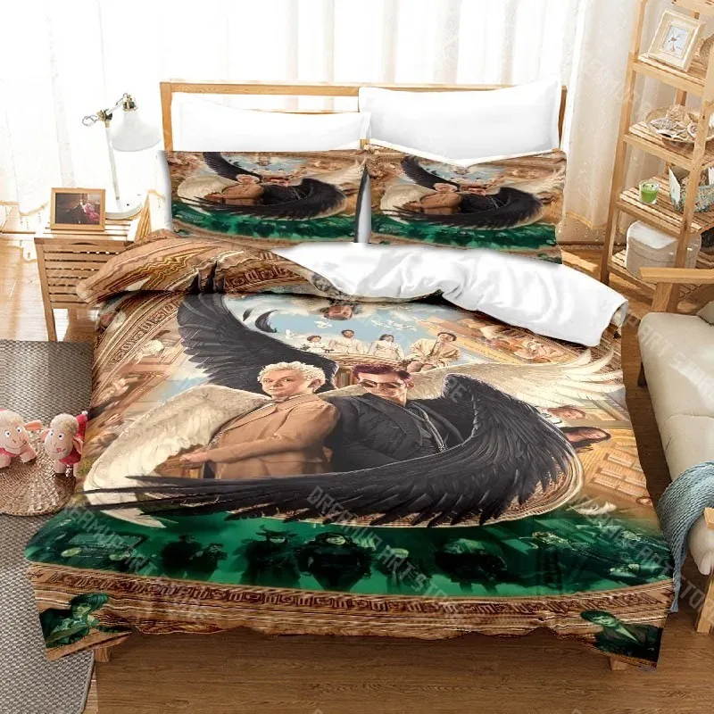 3D Printed Good Omens Movie Angels Bedding Set for Boys Girls Duvet Cover Pillowcase Twin Queen King Full Single Double Sizes