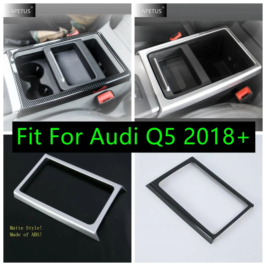 

Matte Carbon Fiber Interior Front Seat Storage Box Central Water Cup Holder Frame Cover Trim Accessories For Audi Q5 2018 - 2023