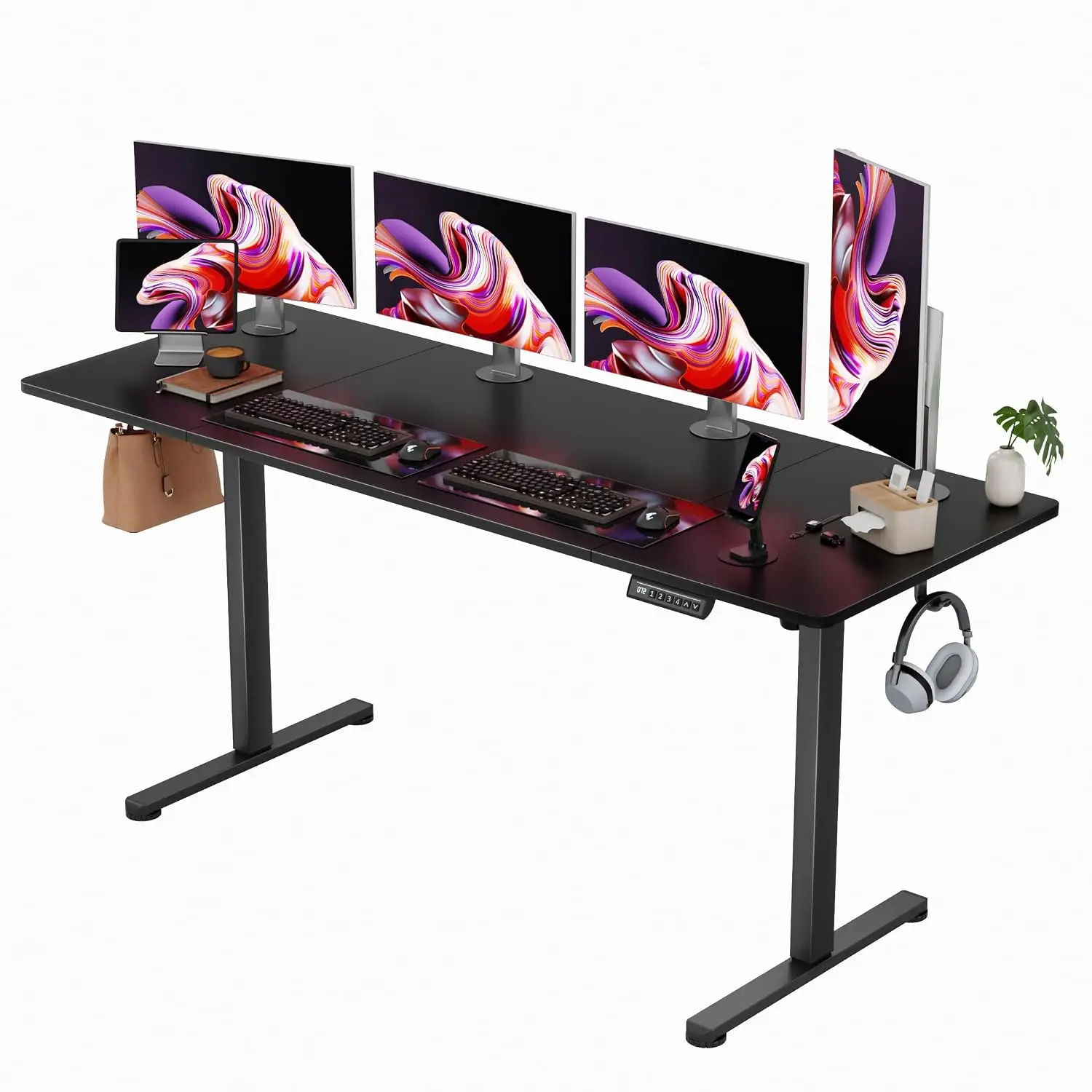 Electric Standing Desk 63 Inches with Phone Holder, Home Office Adjustable Height Workstation, Customized