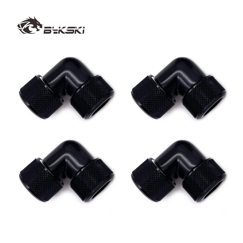 Bykski 4pcs/set Computer Water Cooling 90 Degree Fitting Use for OD12mm/OD14mm/OD16mm Tubing Hand Compression Copper Connector