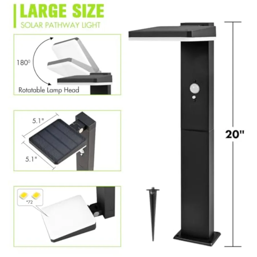 Solar Pathway Lights Outdoor - Motion Sensor Solar Path Light, 72 LED 600 Lumens Super Bright, Aluminum Waterproof Outdoor Gard