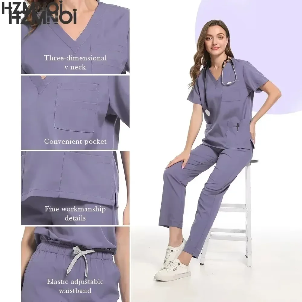 Uniforme médico enfermeira mulheres esfrega topos manga curta bolso trabalhadores uniforme de trabalho pullovers trabalhadores de enfermagem esfrega acessórios