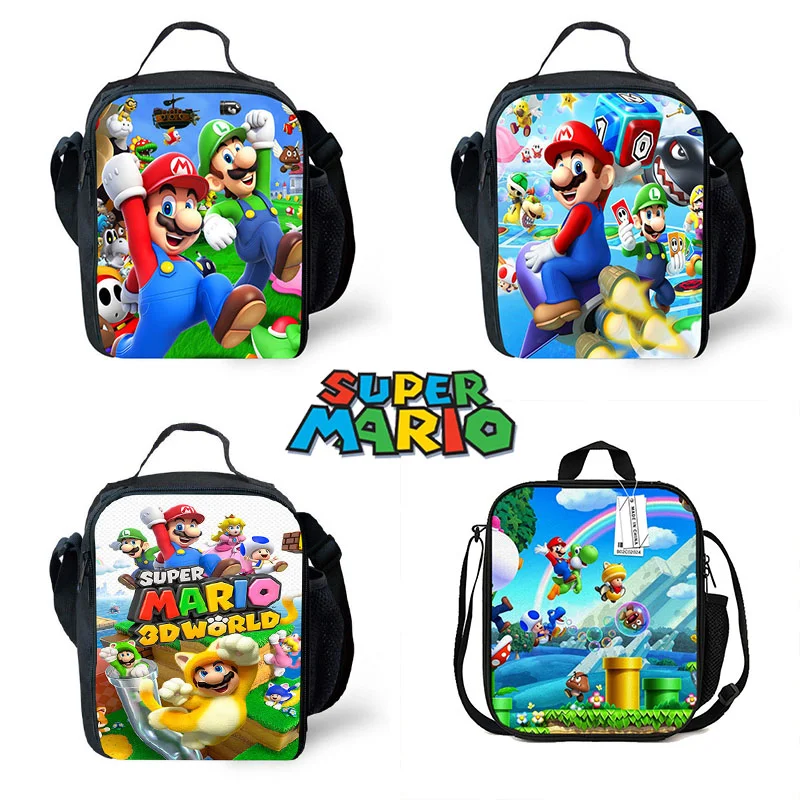 Super Marios Bros Cartoon School Lunch Bag Anime Cooler Warm Insulated Lunch Box per ufficio per adulti stoccaggio in foglio di alluminio intrecciato