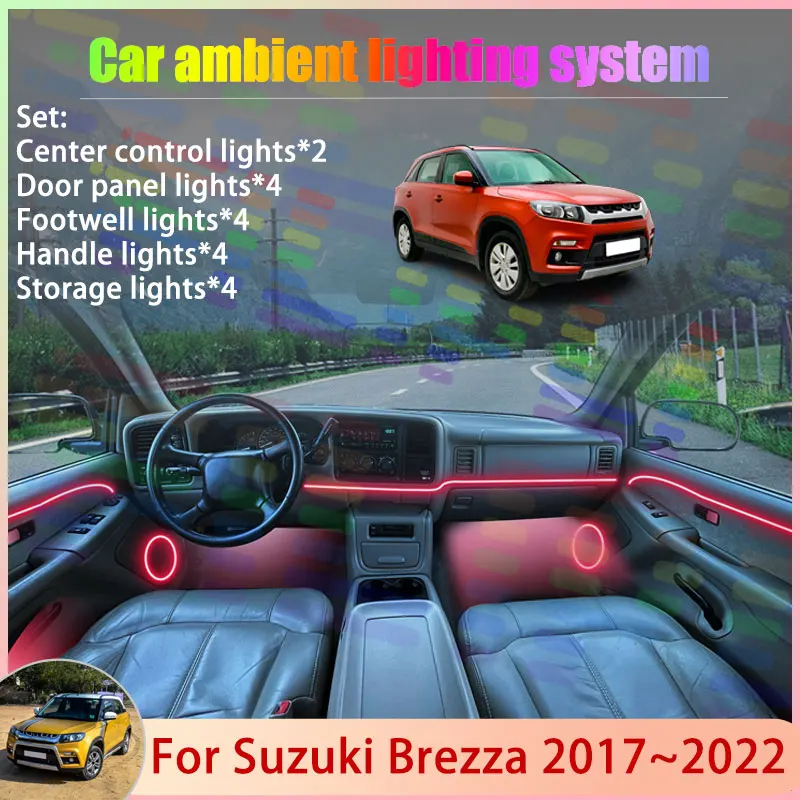 

For Suzuki Vitara Brezza YF 2017~2022 2018 MK1 2/18 in 1 Car Atmosphere Light Lamp RGB Shade Ensemble Streamer Atmosphere Set
