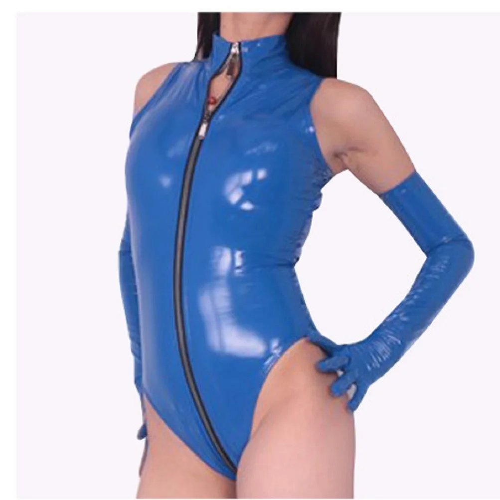 Imagem -03 - Mulher Macacão Pvc Falso Couro Bodysuit Brilhante de Uma Peça Desempenho Collant Longo Zíper Virilha se Estende Aos Quadris Tanque Superior Onesie