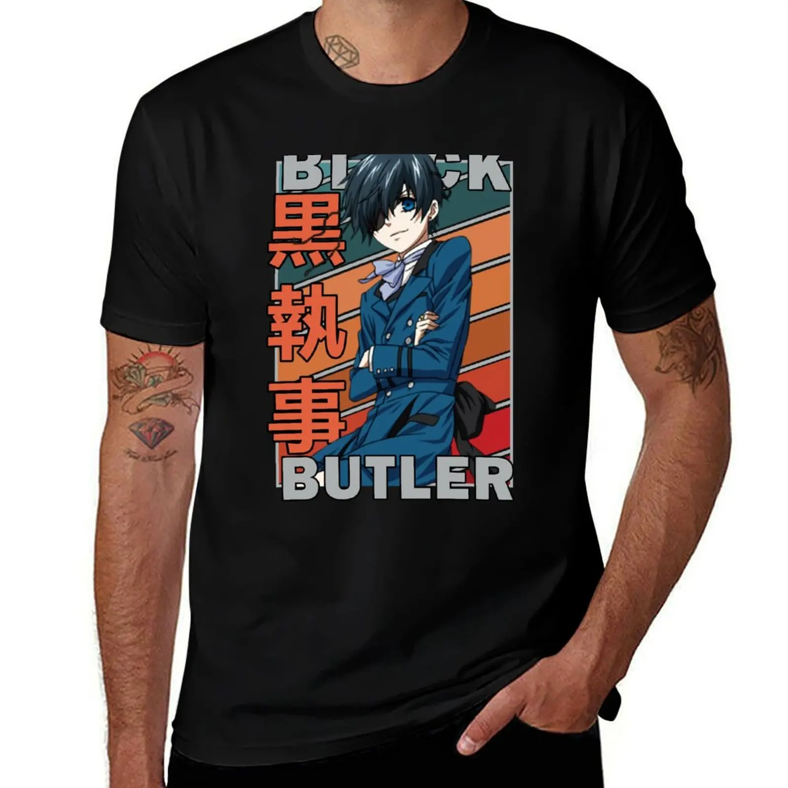 

Ciel Phantomhive Black Butler Retro Stripe Design T-Shirt man t shirts cotton t shirts designer T-Shirt