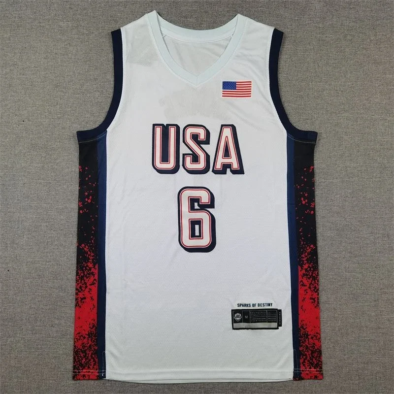 Hot Latest Paris Olympics US Team No. 6 James Durant European Edition Large Size Comfortable Sweat Absorbing Sleeveless Vest