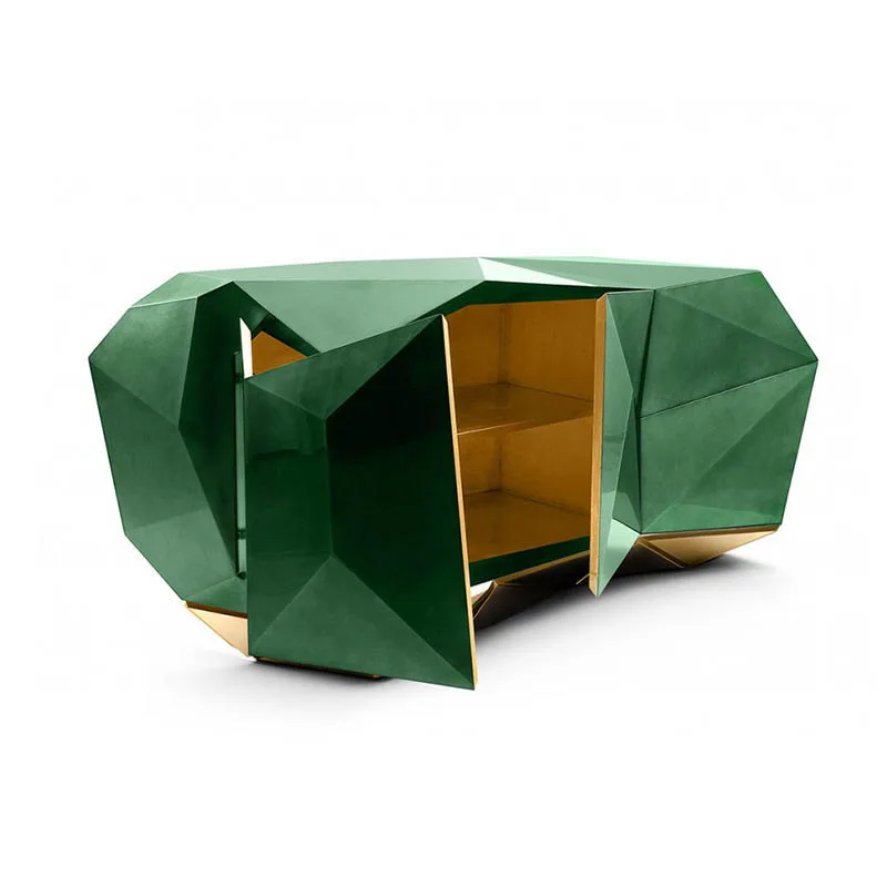 Wholesale new high-end luxury green diamond design green lacquered wooden door cabinet