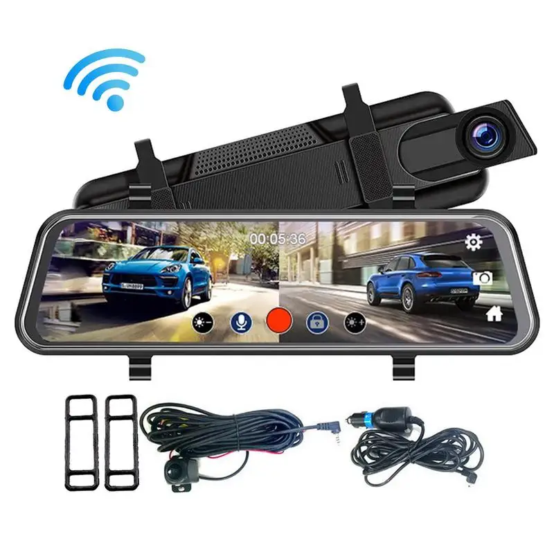 

1080p 10 Inch Wide Angle Motion Detection Loop Recording Night Vision Rear View Mirror Dash Cam Camera Dual Lens Dashcam