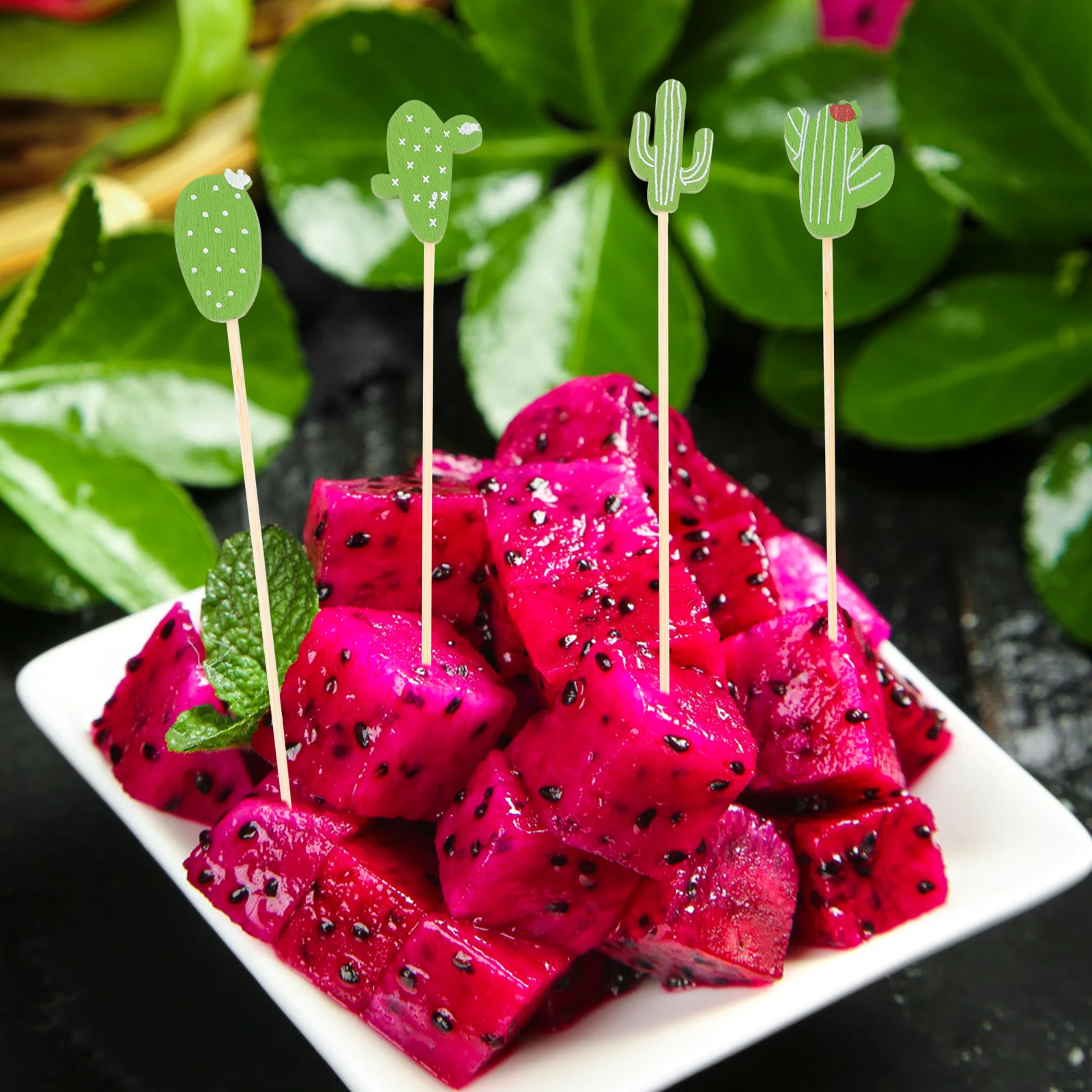 

100 Pcs Cactus Fruit Picks Cute Cocktail Skewers Stick Bamboo Mini Decorative Food Picks Household Party Supplies