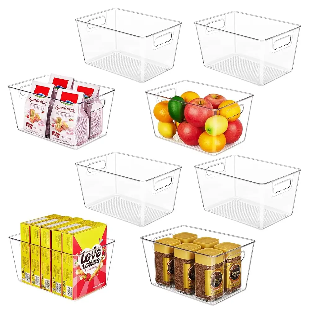 

Clear Plastic Storage Bins, 8 Pa Pantry Organizer Bins With Handle For Kitchen, Freezer,Cabinet,Closet Organization And