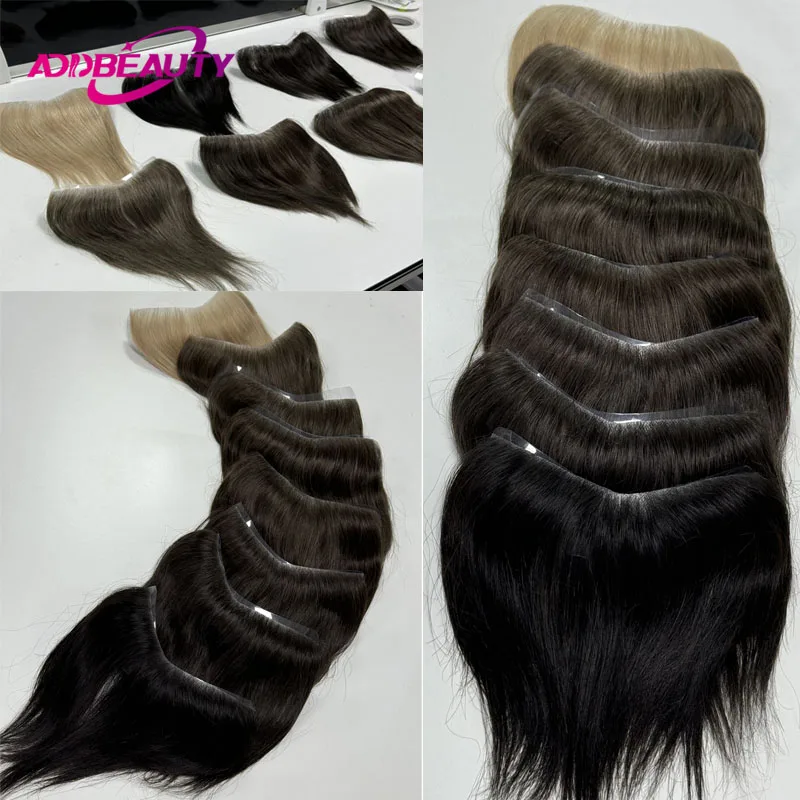 New Hairline Men's Capillary Prosthesis Straight V Style Front Human Hairline for Man Vloop Full PU Thin Skin Toupee Hair System
