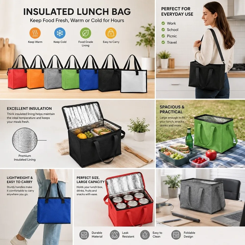 Large Capacity Picnic Thermal Bag Portable Handle Thermal Insulation Insulated Cooler Bag Folding Design Lunch Cooler Bag