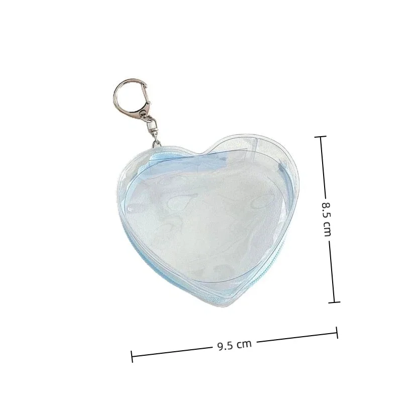 1Pc Portable Colorful Heart Transparent Zipper PVC Storage Bag Kaychain Plush Dolls Protector Case Earphone Data Wire Coin Pouch
