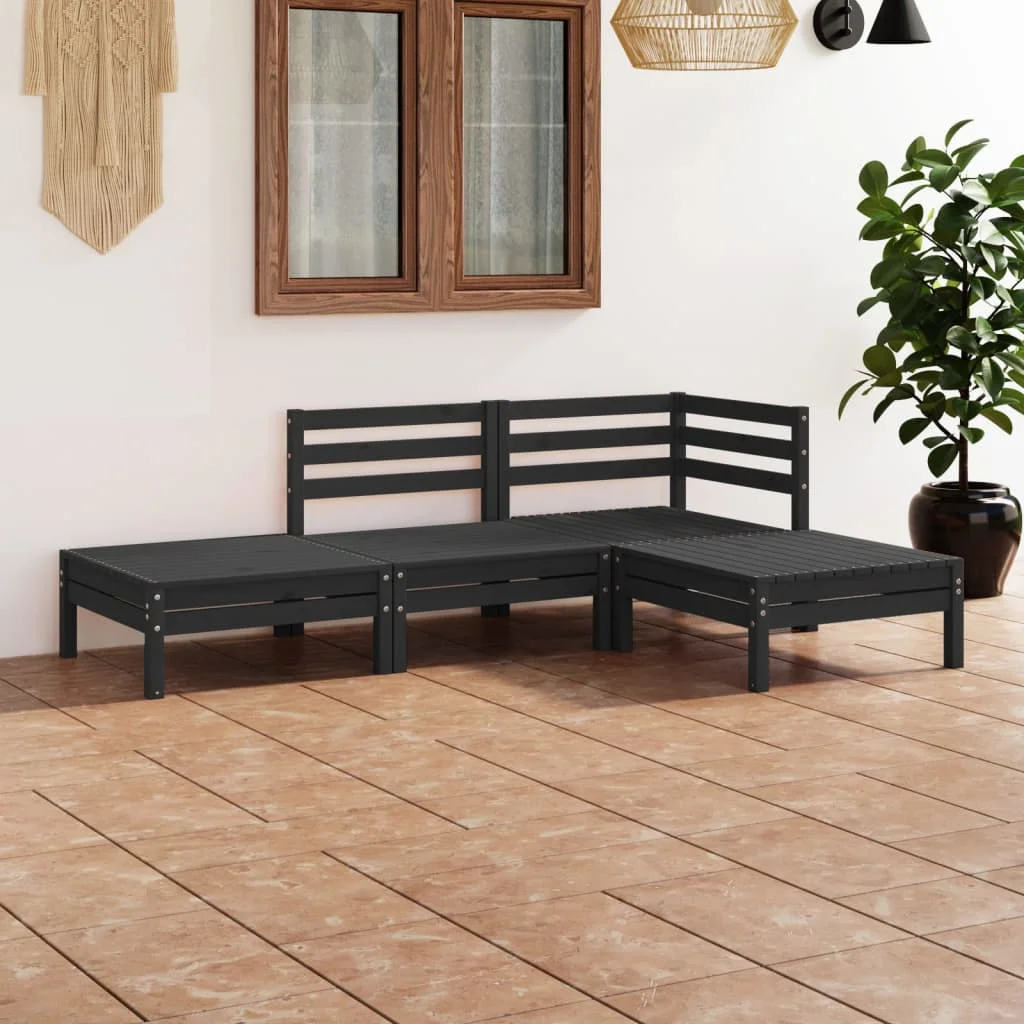 VidaXL garden furniture set 4 pcs Black solid pine wood