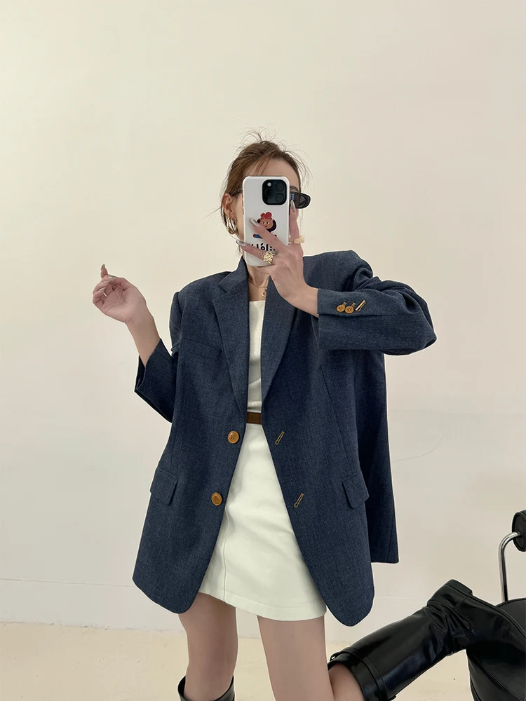 

Ele Tailored Jaet Women's Spring Autumn Loose American Retro College Sle Long Sve Button up Formal Wear