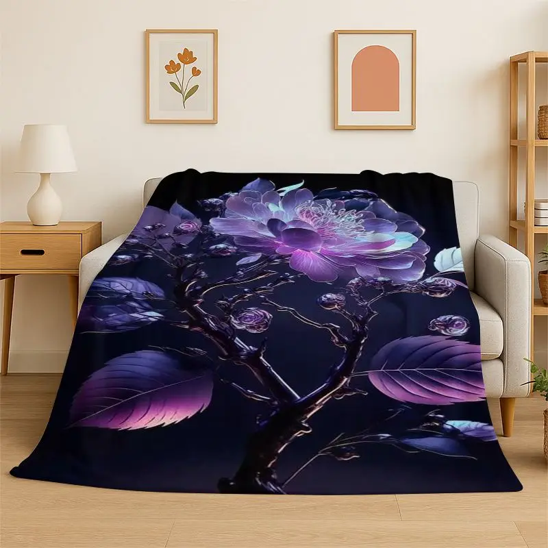 Romance Flowers Rose Daisy Flannel Blanket Soft Throw Blanket for Bedroom Living Room Bed Travel Camping Picnic Nap Cover Gift