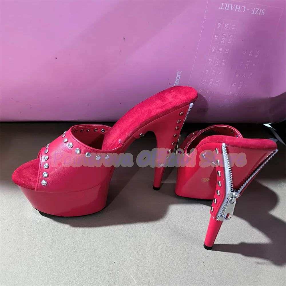 

Zipper Design Super High Heel Women Slingback Pumps Punk Rivet Chunky Platform Peep Toe Sandals Lady Catwalk Party Dress Shoes