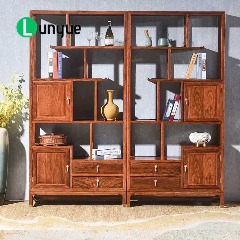 Solid Wood Chinese Bogu Rack Antique Display Cabinet Mahogany   Pavilion Tea Storage Shelf Combination Furniture for