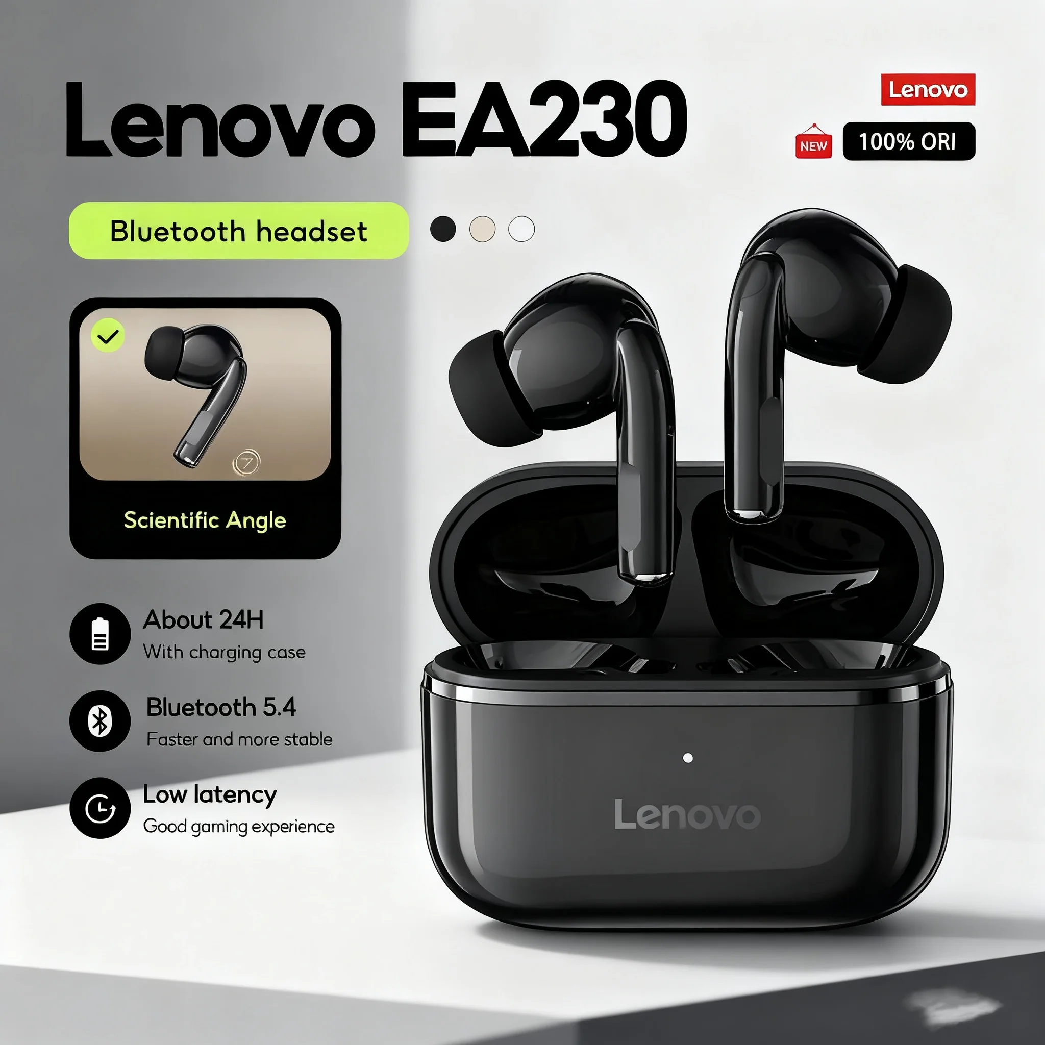 Auriculares Lenovo EA230 True Wireless (TWS) | Bluetooth 5.4, Control táctil | Batería de larga duración, voz HD, diseño mini