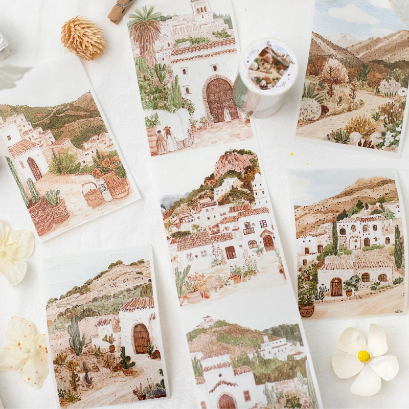 6 style 80mm * 200cm/roll multiple scene drawings Tearable Washi tape DIY handmade material scrapbook background decoration