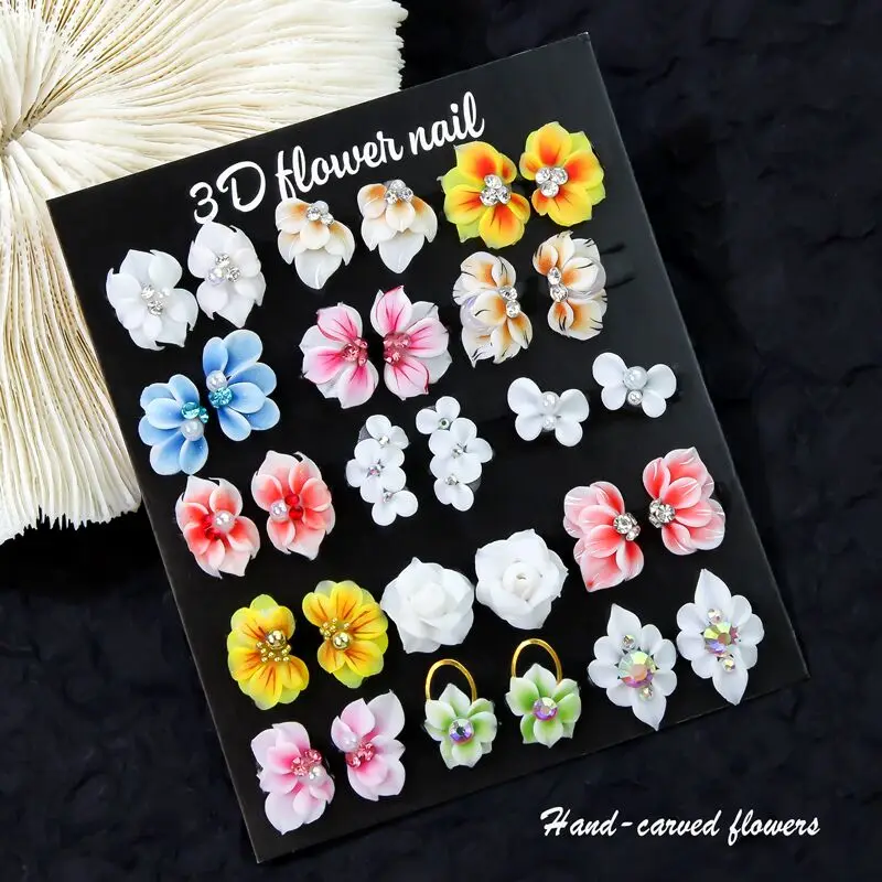 

30Pcs Luxury Colorful Flower Handmade Nail Rhinestone 3D Acrylic Carved Floret Charms Jewelry Decoration DIY Manicure Accessorie