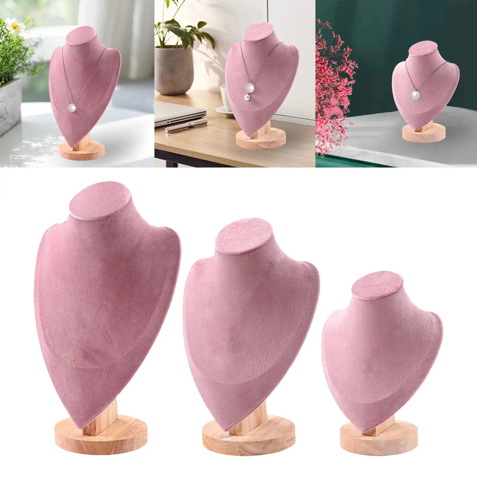 حامل عرض القلادة، حامل تمثال نصفي للمجوهرات، حامل قلادة أنيق مخملي #3