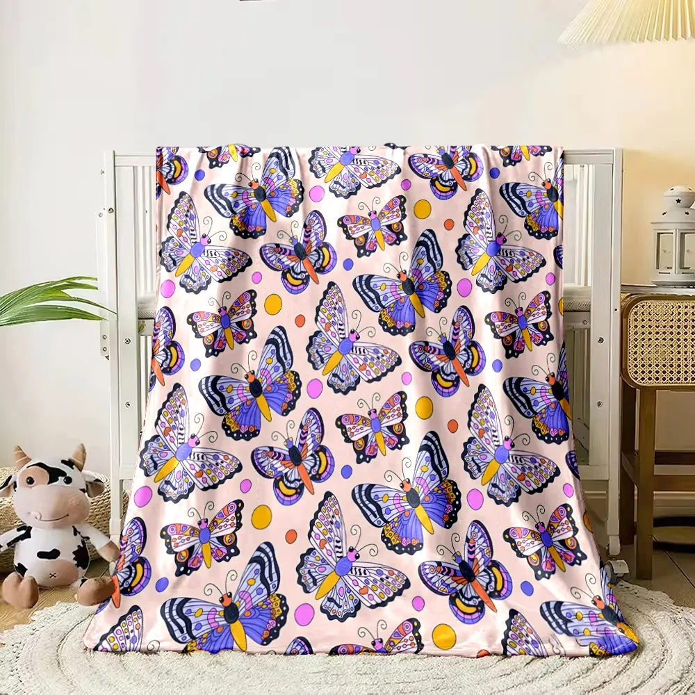 

1PC Colorful Butterfly Printed Blanket Children Adult Soft and Warm Bedding for Sofa Outdoor Travel Cover Blanket Luxury Gift