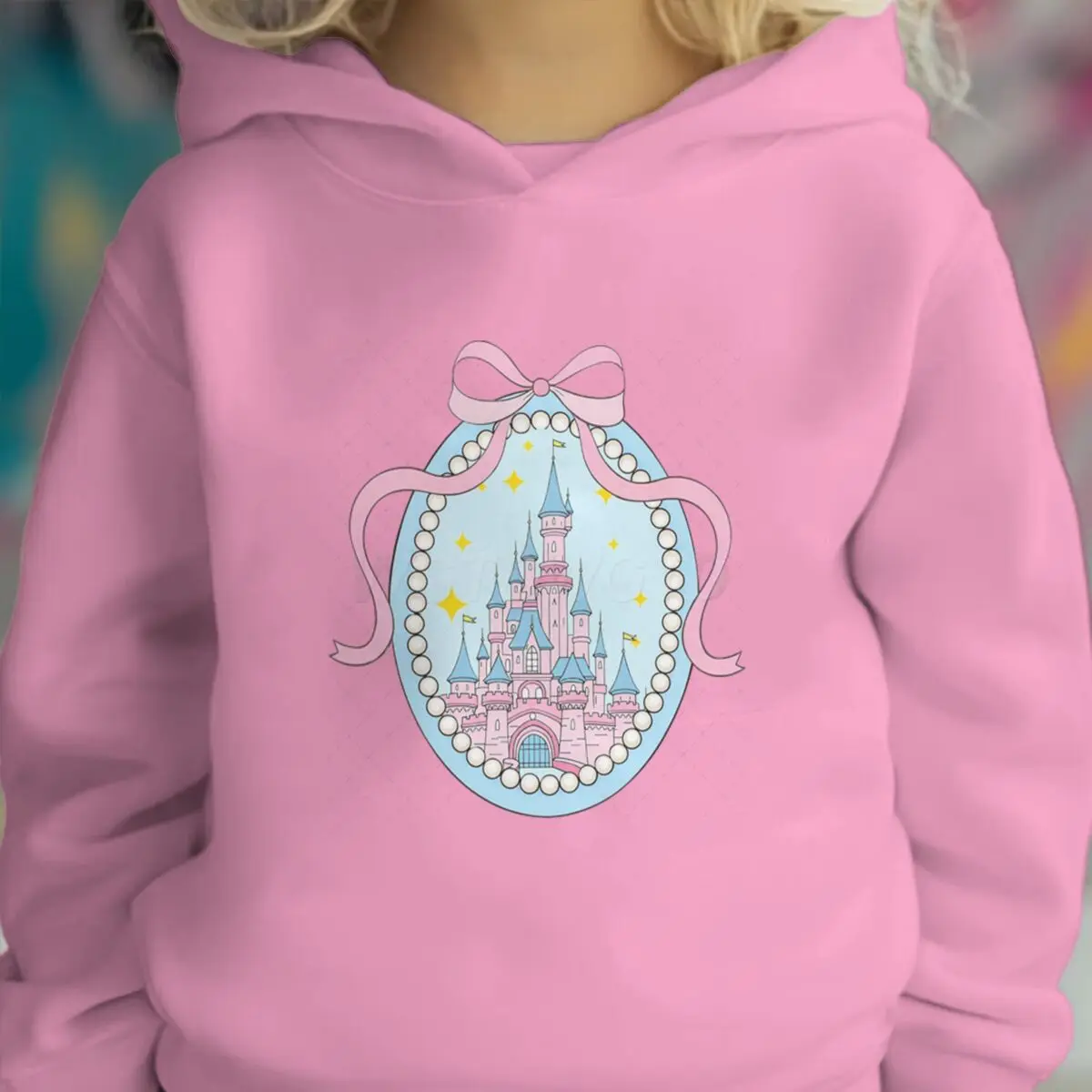 

Kids' Cute Hoodie for Girls Castle Pullover with Pink Bow Cute Castle Pullover Top Funny Gift for Girl Cartoon Sweatshirt