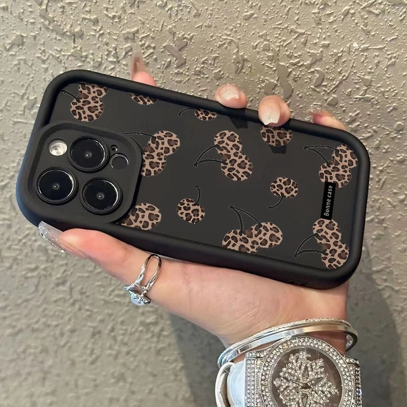 Phone Case Leopard Print Little Cherry Pattern For Realme 14 Pro Plus 5G 14X 13 12 11 10 9 8i 8 C75 C65 C63 C55 C53 Bumper Cover