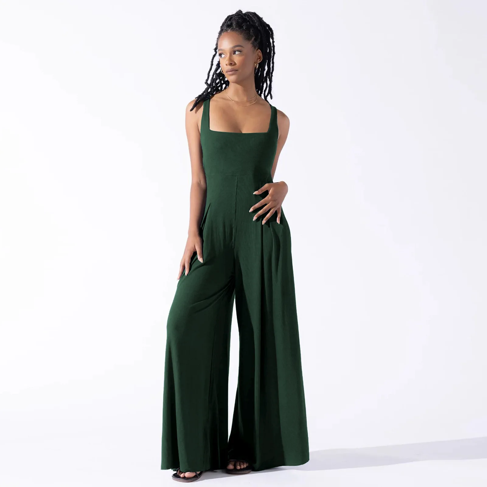 2024 Spring Summer Women\'s High Waisted Jumpsuit Temperament Commuter Halter Pants Casual Loose Solid Colour Wide Leg Trousers