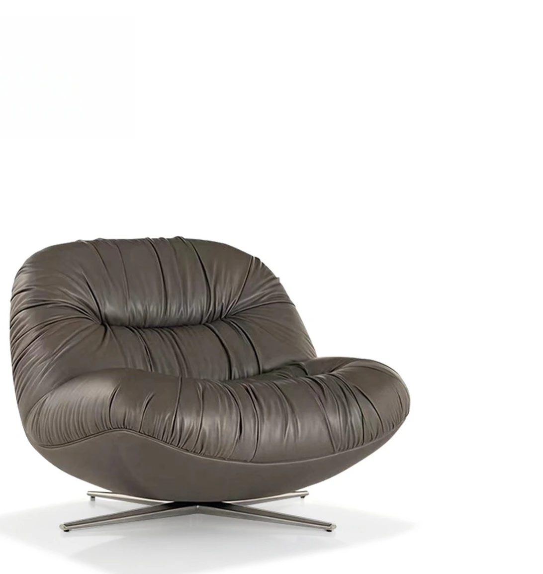 Italian retro leather single sofa living room balcony rotatable single chair