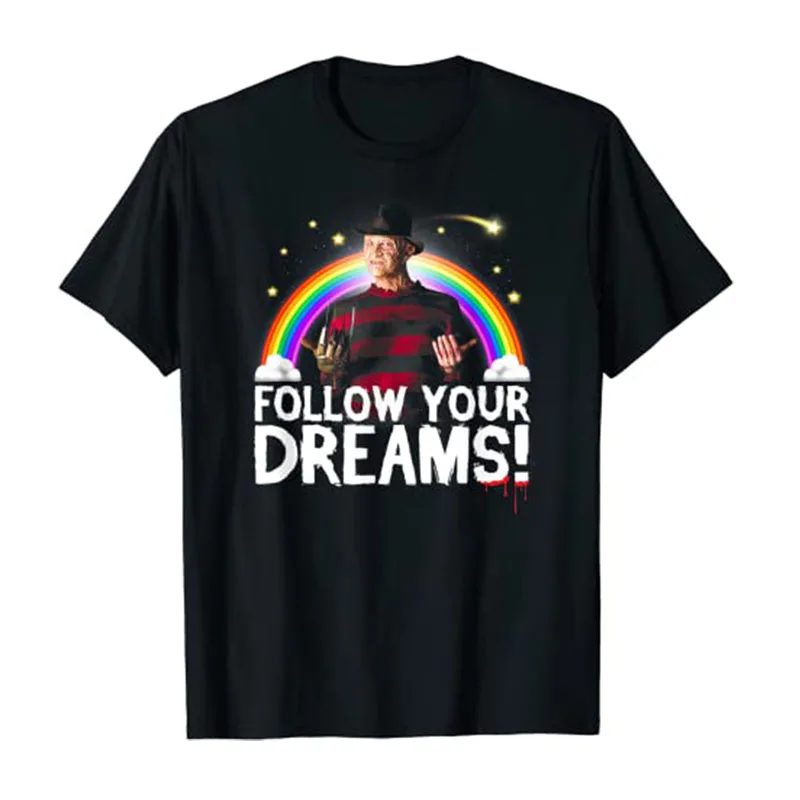 Follow Your Dreams T-Shirt Halloween Horror Movie Funny Rainbow Graphic Tee Tops Streetwear Apparel for Kids and Adults