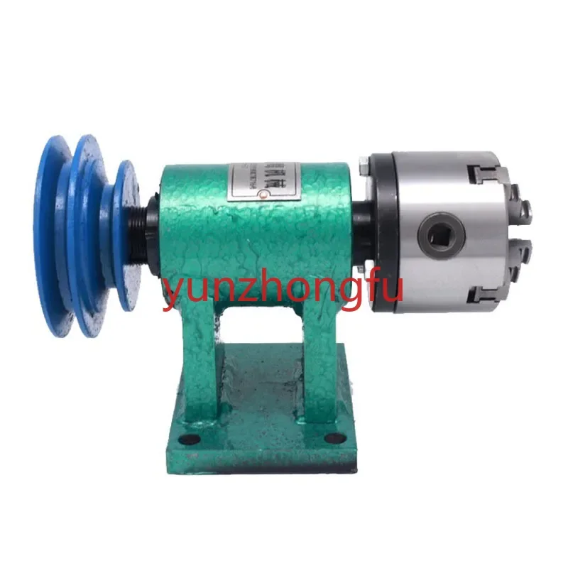 Household Lathe Spindle Assembly DIY Small Woodworking Rotating Seat 80 Three-jaw Chuck Flange Pulley   Tools New