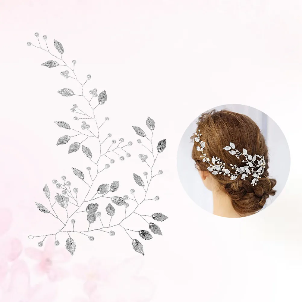 

Свадебное украшение для волос из сплава с элегантным листовым мотивом и жемчужной отделкой, легкое и удобное, для невест
