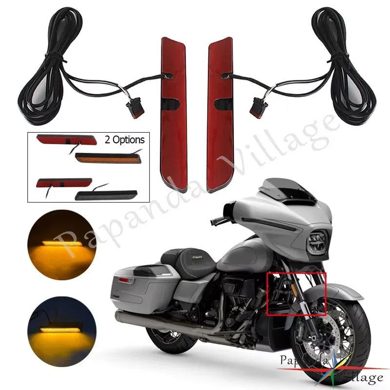 Motorcycle LED Front Flush Fork Turn Signal Lights With Run And Turn Functions Plug And Play For Harley Street Glide 2014 later