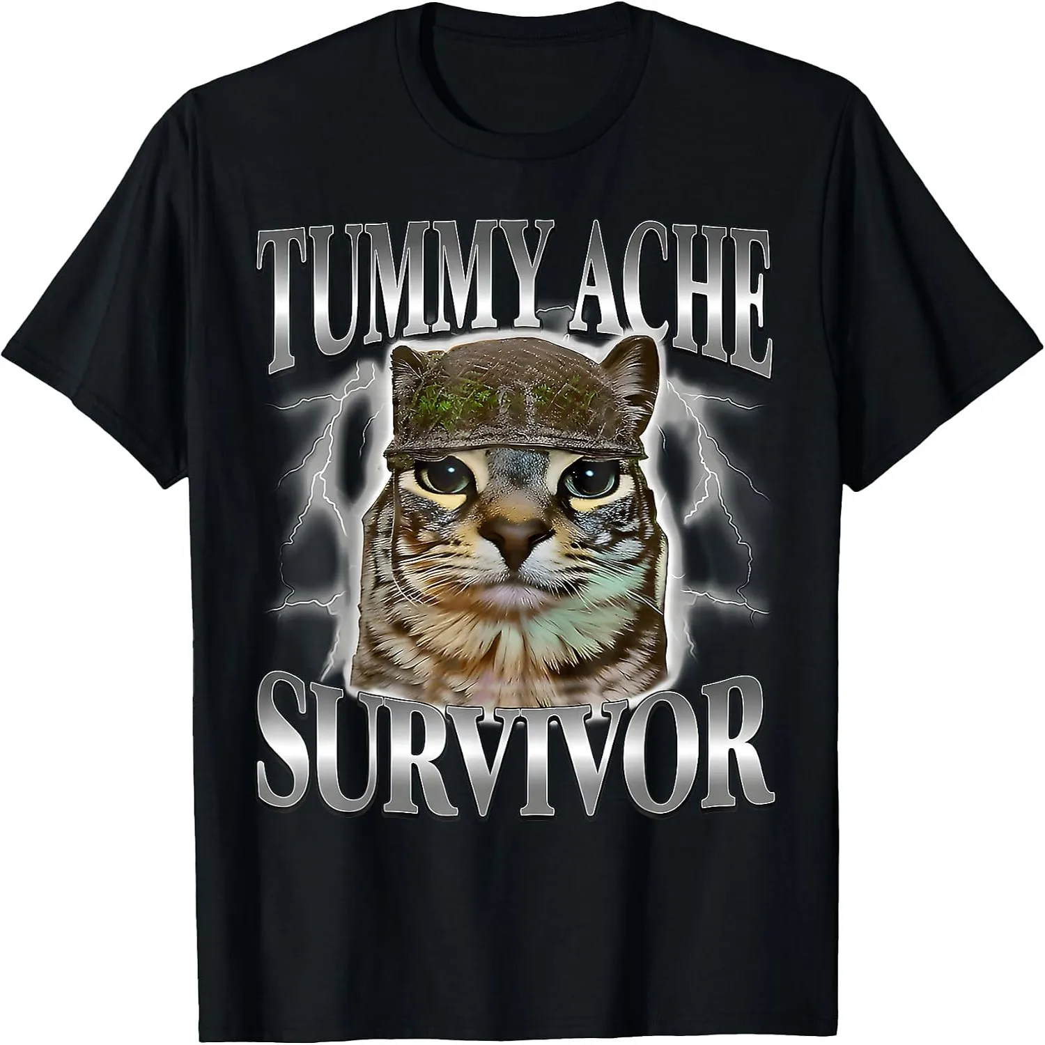 Funny Saying Cats Tummy Ache Survivor Cat Meme Humor Men T-Shirt