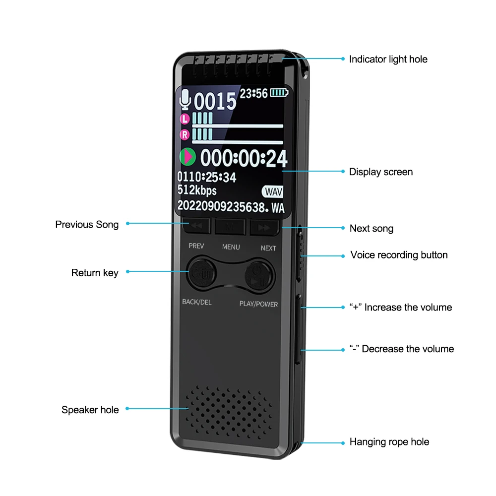 Vandlion V30C 32G 64GB Digital Voice Activated Recorders HD Audio Sound Recording Portable Recorder HiFi MP3 Players for Study