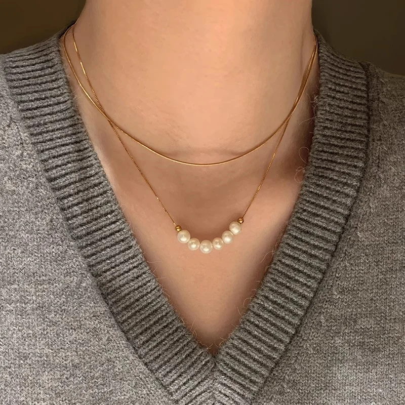 Natural Freshwater Baroque Pearl Necklace for Women Vintage Fashion OL All-match Daily Jewelry Charming Collarbone Chain