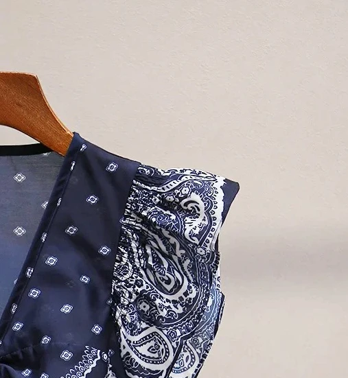 Women Ruffle Drawstring V Neck Polka Dot Dress Summer Chiffon Print Boho Vacation Outfit