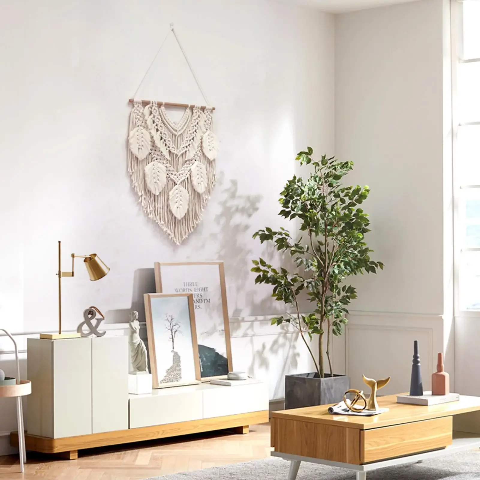 Nordics Bohemian Weaving Tapestry Macrame Wall Decoration Wall Hand Decoration Woven Leaves Modern Minimalist