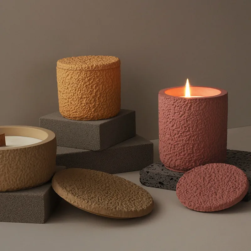 Concrete Lava Candle Cup Silicone Mold DIY Gypsum Cement with Cover Storage Box Resin Mold