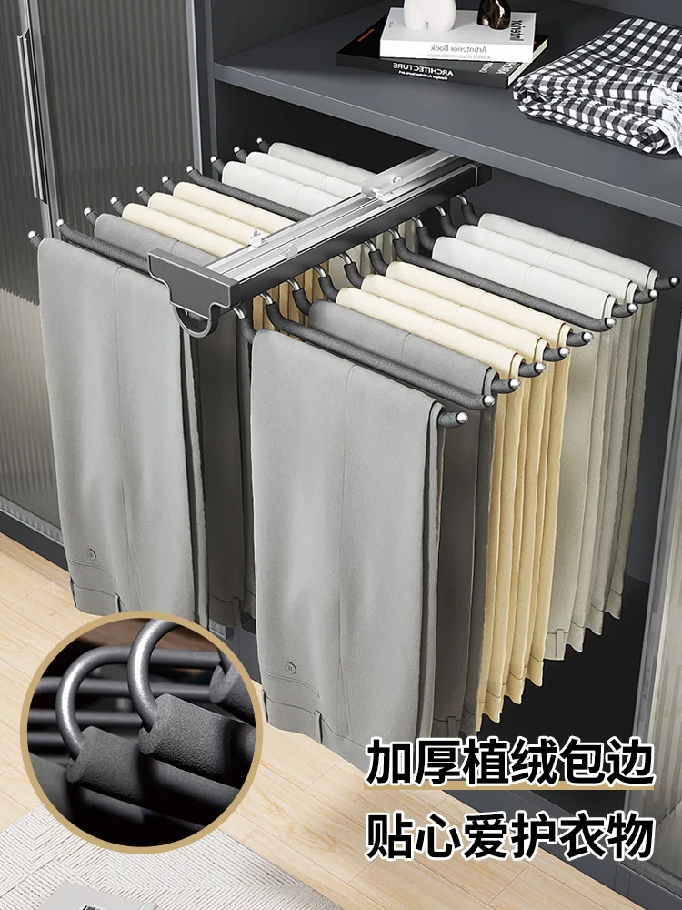 Slide rail Household top pants rack Telescopic pull-out side-mounted storage wardrobe Built-in slide rail
