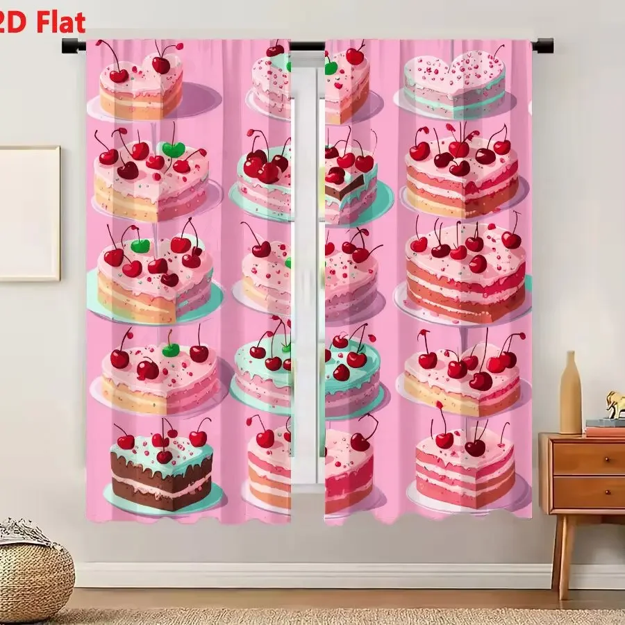Stylish Pink Cartoon Cake Window Curtains