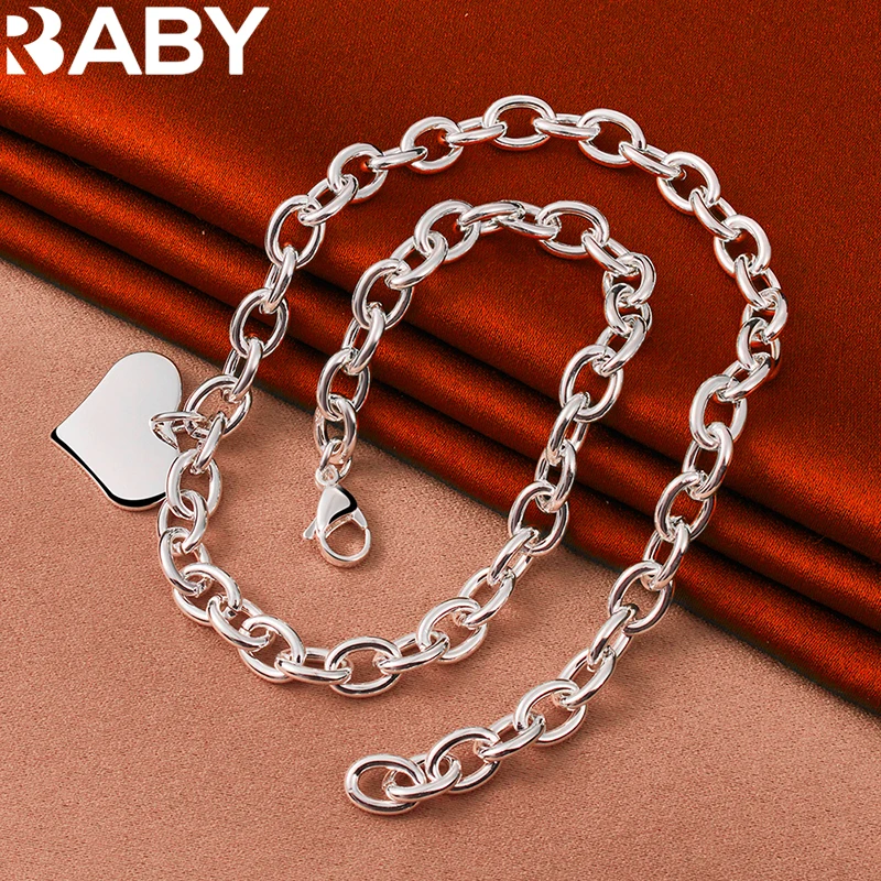 

URBABY 925 Sterling Silver Heart Tag Chain Necklace For Women Wedding Engagement Party Fashion Charm Jewelry Free Shipping